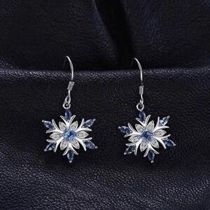 Earrings Snowflake Blue and Clear Crystals Dangle